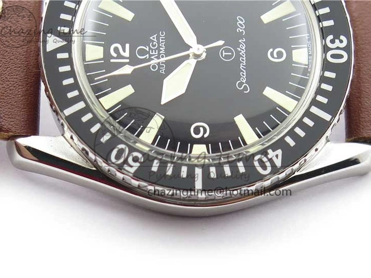 0115 Vintage Seamaster 300 Date T SS B12 Black Dial On Brown Leather Strap A2836 (Free Nylon Strap) WeatherProof 7911
